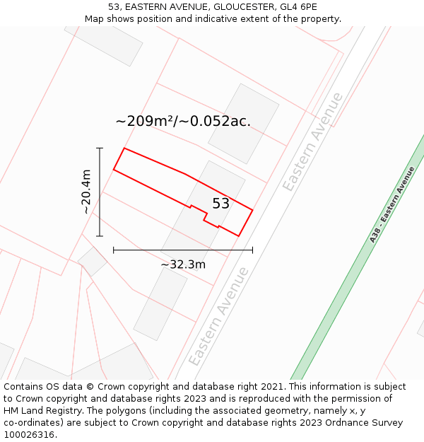 53, EASTERN AVENUE, GLOUCESTER, GL4 6PE: Plot and title map