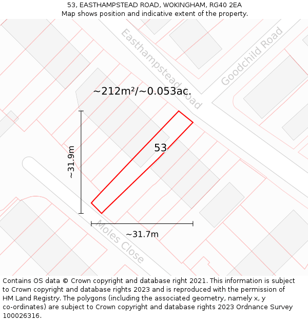 53, EASTHAMPSTEAD ROAD, WOKINGHAM, RG40 2EA: Plot and title map