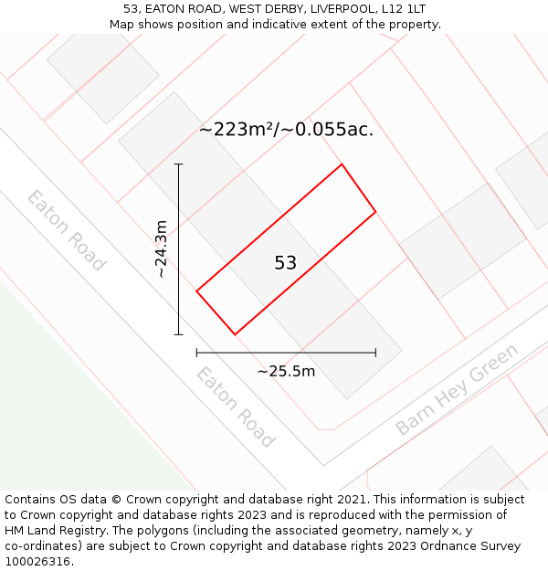 53, EATON ROAD, WEST DERBY, LIVERPOOL, L12 1LT: Plot and title map