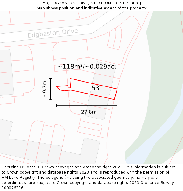 53, EDGBASTON DRIVE, STOKE-ON-TRENT, ST4 8FJ: Plot and title map