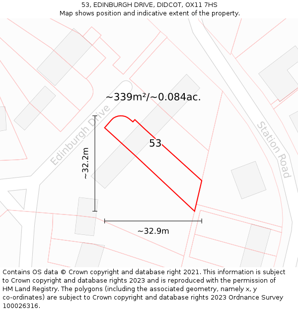 53, EDINBURGH DRIVE, DIDCOT, OX11 7HS: Plot and title map