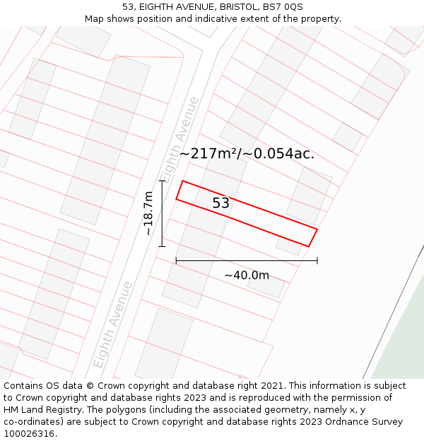 53, EIGHTH AVENUE, BRISTOL, BS7 0QS: Plot and title map