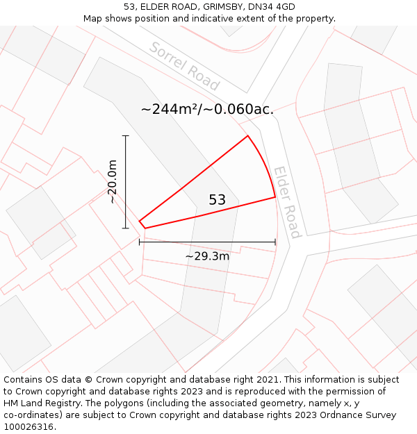 53, ELDER ROAD, GRIMSBY, DN34 4GD: Plot and title map