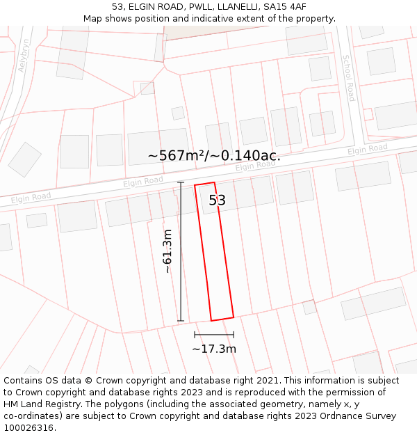 53, ELGIN ROAD, PWLL, LLANELLI, SA15 4AF: Plot and title map