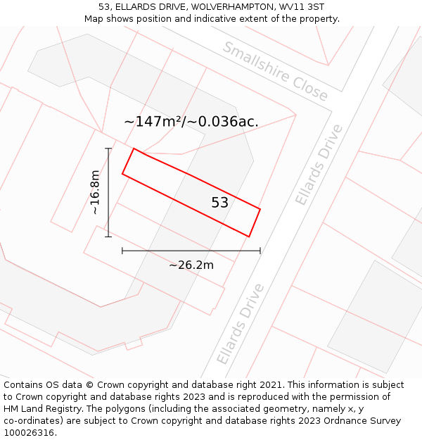 53, ELLARDS DRIVE, WOLVERHAMPTON, WV11 3ST: Plot and title map