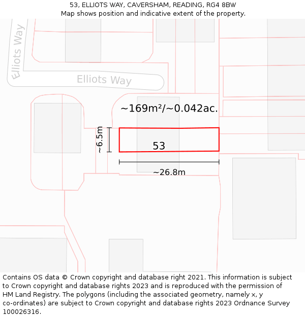 53, ELLIOTS WAY, CAVERSHAM, READING, RG4 8BW: Plot and title map