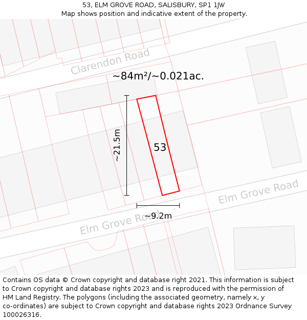 53, ELM GROVE ROAD, SALISBURY, SP1 1JW: Plot and title map