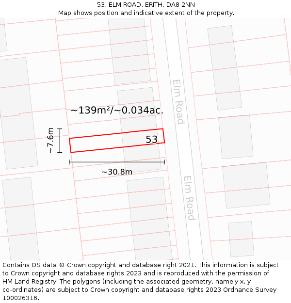 53, ELM ROAD, ERITH, DA8 2NN: Plot and title map