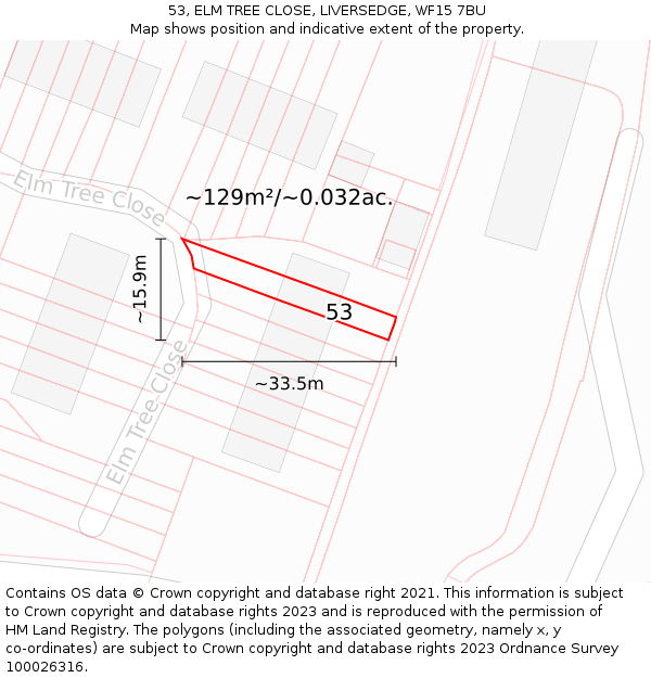 53, ELM TREE CLOSE, LIVERSEDGE, WF15 7BU: Plot and title map