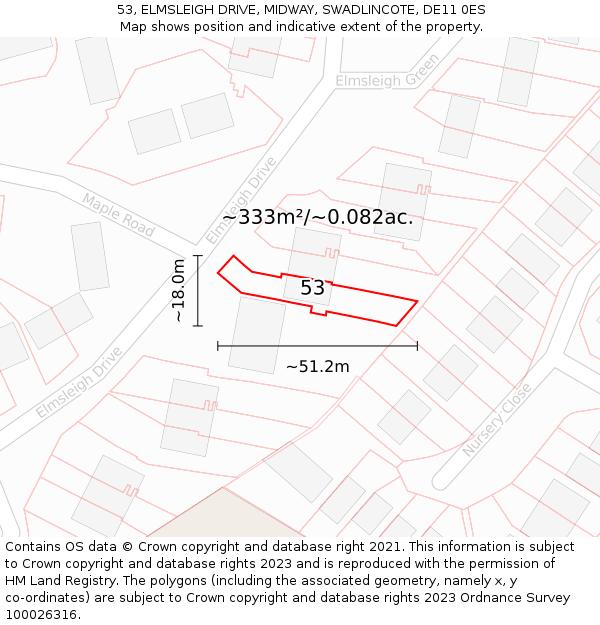 53, ELMSLEIGH DRIVE, MIDWAY, SWADLINCOTE, DE11 0ES: Plot and title map