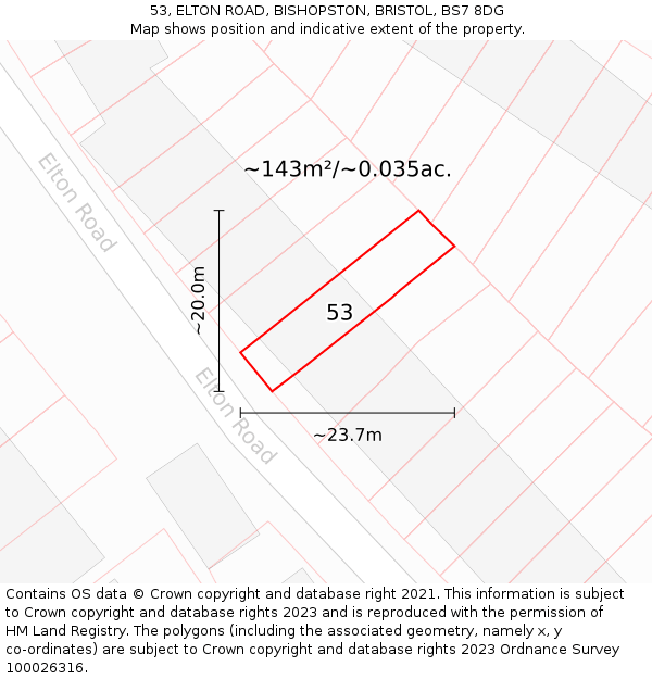 53, ELTON ROAD, BISHOPSTON, BRISTOL, BS7 8DG: Plot and title map