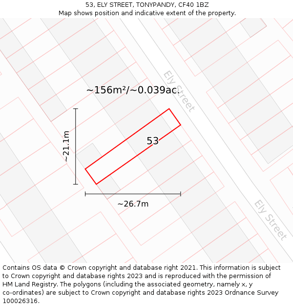 53, ELY STREET, TONYPANDY, CF40 1BZ: Plot and title map