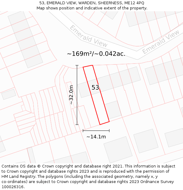 53, EMERALD VIEW, WARDEN, SHEERNESS, ME12 4PQ: Plot and title map