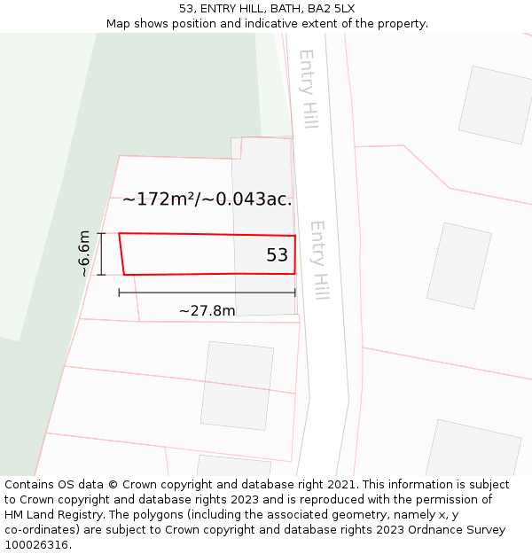 53, ENTRY HILL, BATH, BA2 5LX: Plot and title map