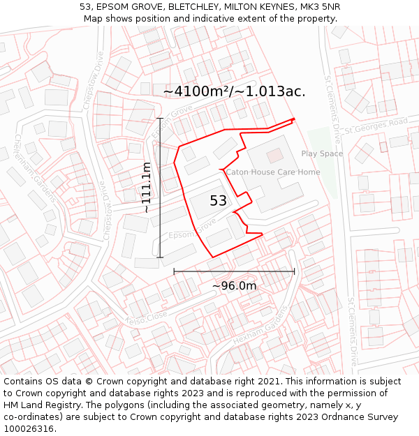 53, EPSOM GROVE, BLETCHLEY, MILTON KEYNES, MK3 5NR: Plot and title map