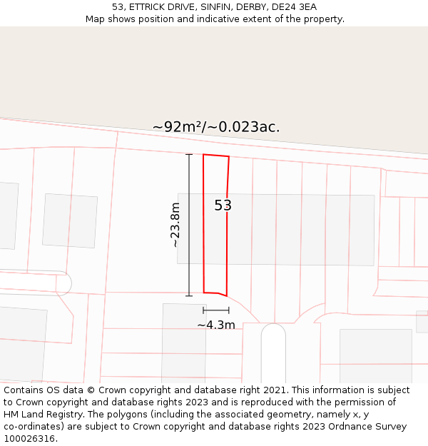 53, ETTRICK DRIVE, SINFIN, DERBY, DE24 3EA: Plot and title map