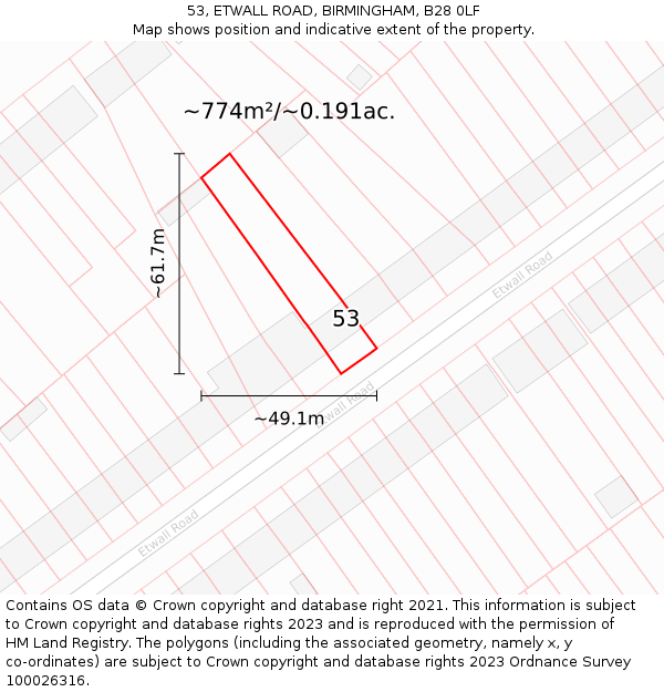 53, ETWALL ROAD, BIRMINGHAM, B28 0LF: Plot and title map