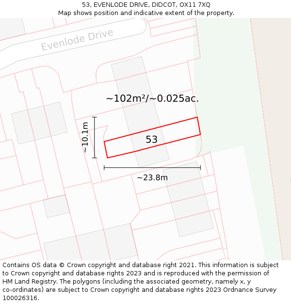 53, EVENLODE DRIVE, DIDCOT, OX11 7XQ: Plot and title map