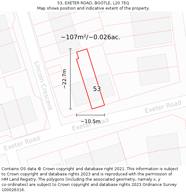 53, EXETER ROAD, BOOTLE, L20 7EQ: Plot and title map