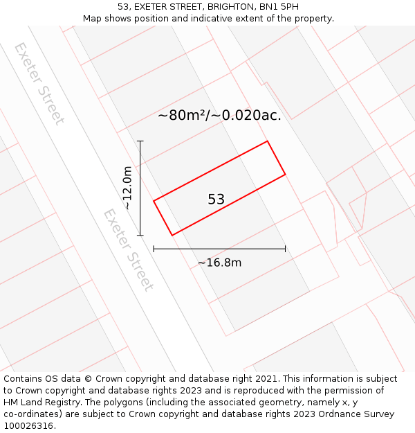 53, EXETER STREET, BRIGHTON, BN1 5PH: Plot and title map