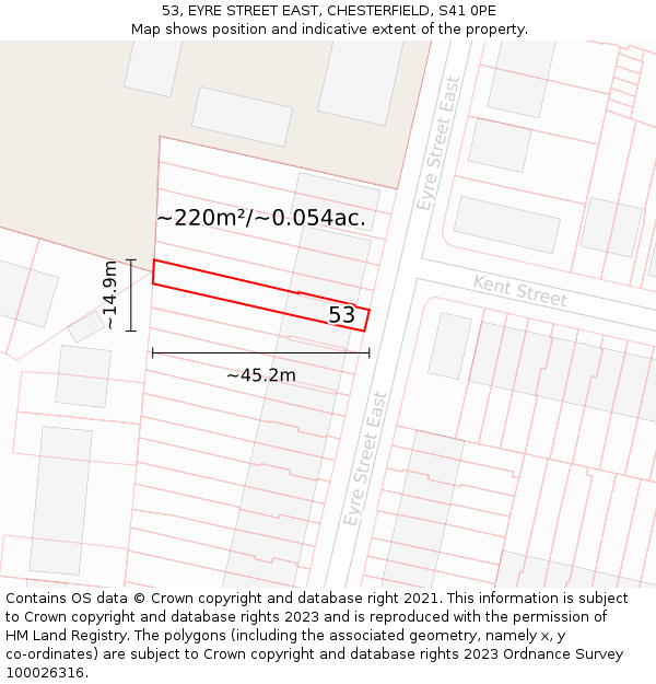 53, EYRE STREET EAST, CHESTERFIELD, S41 0PE: Plot and title map