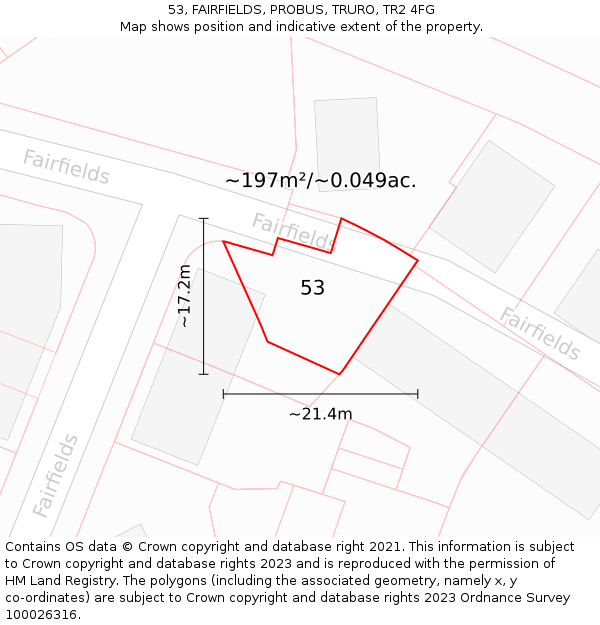 53, FAIRFIELDS, PROBUS, TRURO, TR2 4FG: Plot and title map