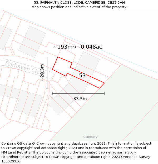 53, FAIRHAVEN CLOSE, LODE, CAMBRIDGE, CB25 9HH: Plot and title map