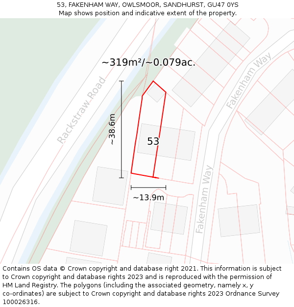 53, FAKENHAM WAY, OWLSMOOR, SANDHURST, GU47 0YS: Plot and title map