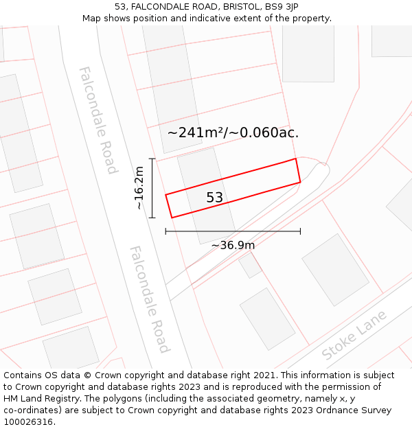 53, FALCONDALE ROAD, BRISTOL, BS9 3JP: Plot and title map