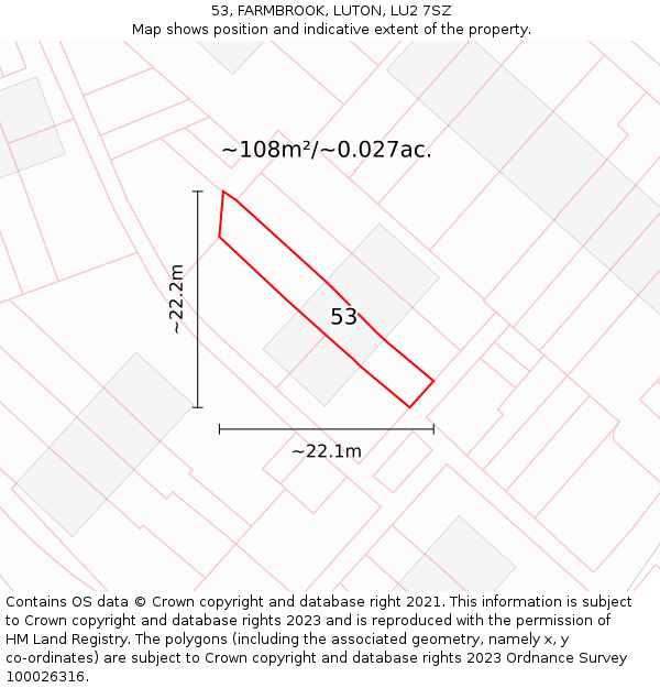 53, FARMBROOK, LUTON, LU2 7SZ: Plot and title map