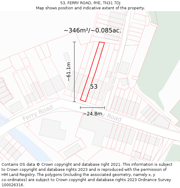 53, FERRY ROAD, RYE, TN31 7DJ: Plot and title map