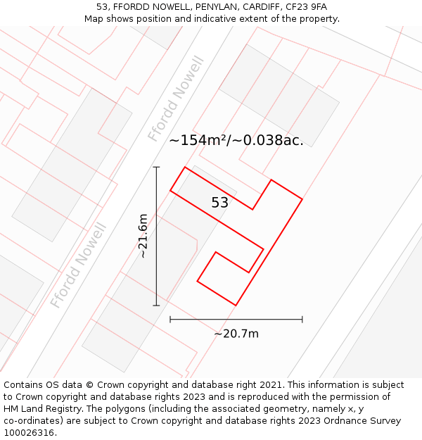 53, FFORDD NOWELL, PENYLAN, CARDIFF, CF23 9FA: Plot and title map