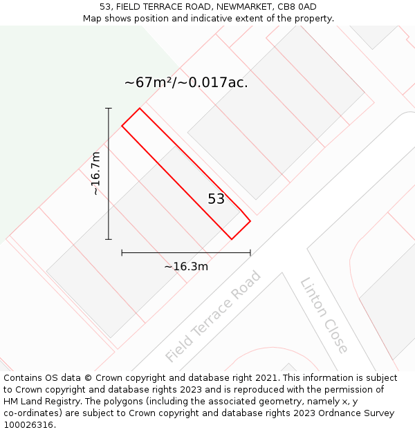 53, FIELD TERRACE ROAD, NEWMARKET, CB8 0AD: Plot and title map