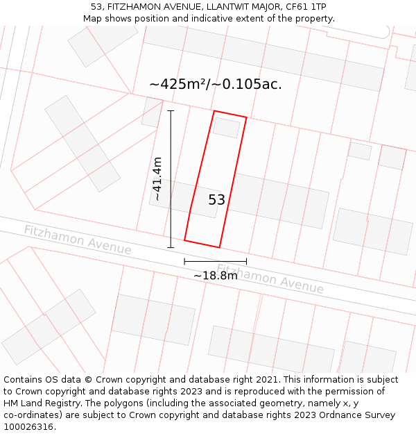 53, FITZHAMON AVENUE, LLANTWIT MAJOR, CF61 1TP: Plot and title map