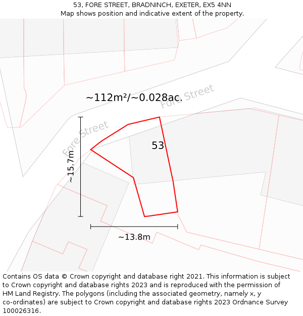 53, FORE STREET, BRADNINCH, EXETER, EX5 4NN: Plot and title map