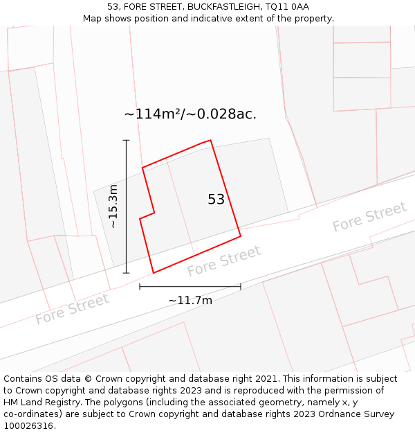 53, FORE STREET, BUCKFASTLEIGH, TQ11 0AA: Plot and title map