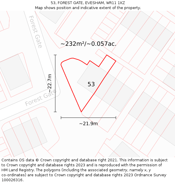 53, FOREST GATE, EVESHAM, WR11 1XZ: Plot and title map