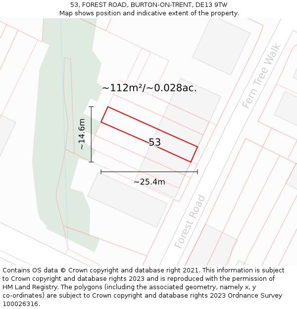 53, FOREST ROAD, BURTON-ON-TRENT, DE13 9TW: Plot and title map
