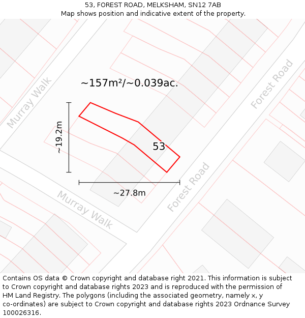 53, FOREST ROAD, MELKSHAM, SN12 7AB: Plot and title map