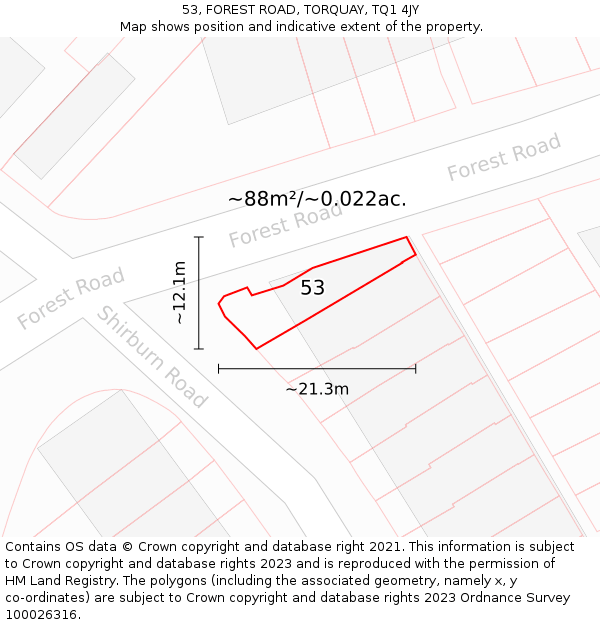 53, FOREST ROAD, TORQUAY, TQ1 4JY: Plot and title map