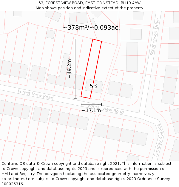 53, FOREST VIEW ROAD, EAST GRINSTEAD, RH19 4AW: Plot and title map