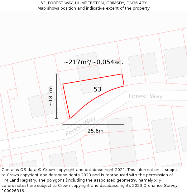 53, FOREST WAY, HUMBERSTON, GRIMSBY, DN36 4BX: Plot and title map