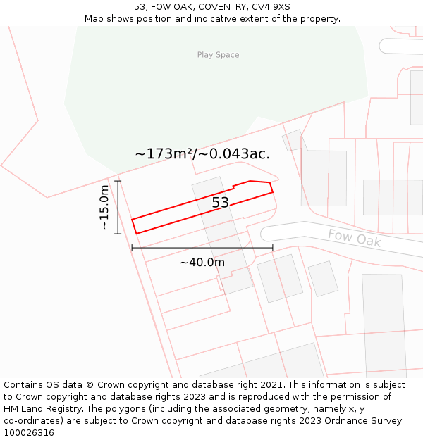 53, FOW OAK, COVENTRY, CV4 9XS: Plot and title map