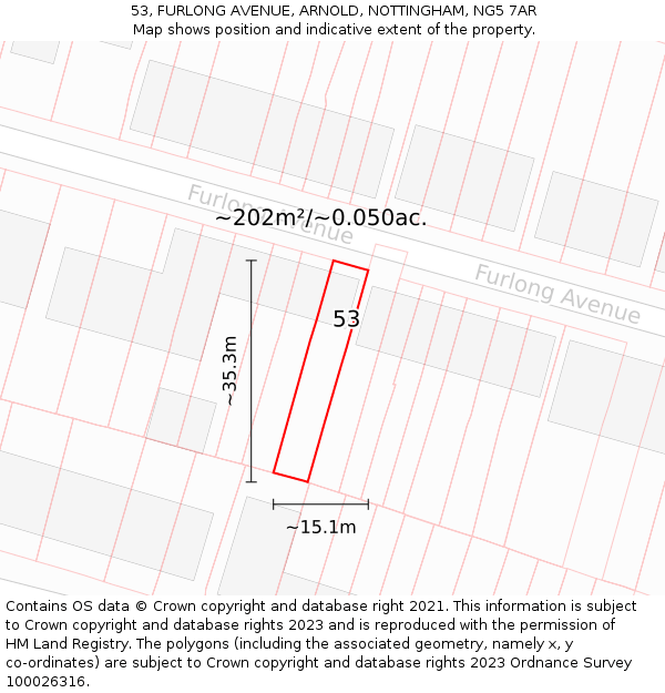 53, FURLONG AVENUE, ARNOLD, NOTTINGHAM, NG5 7AR: Plot and title map