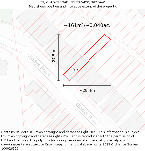 53, GLADYS ROAD, SMETHWICK, B67 5AW: Plot and title map