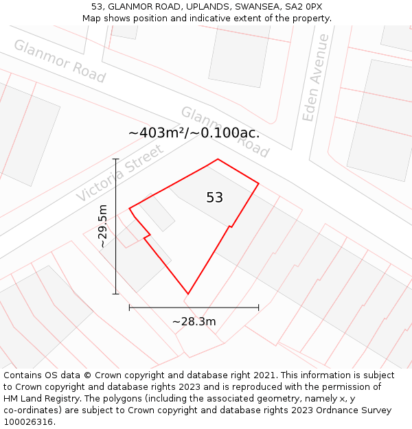 53, GLANMOR ROAD, UPLANDS, SWANSEA, SA2 0PX: Plot and title map