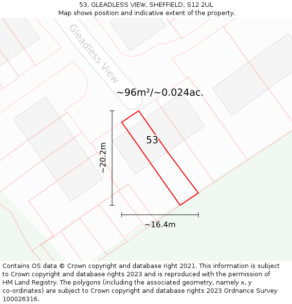 53, GLEADLESS VIEW, SHEFFIELD, S12 2UL: Plot and title map