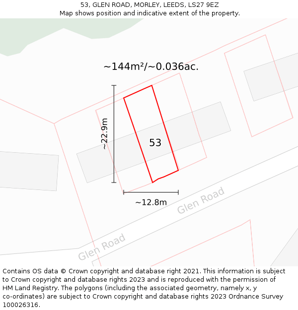 53, GLEN ROAD, MORLEY, LEEDS, LS27 9EZ: Plot and title map