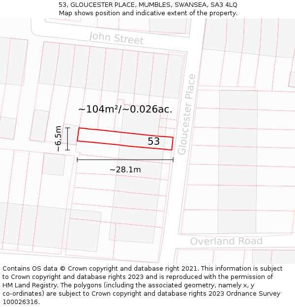 53, GLOUCESTER PLACE, MUMBLES, SWANSEA, SA3 4LQ: Plot and title map