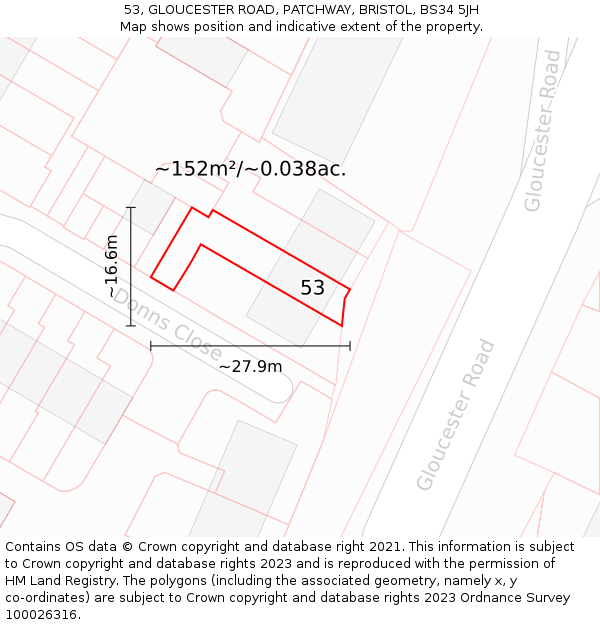 53, GLOUCESTER ROAD, PATCHWAY, BRISTOL, BS34 5JH: Plot and title map
